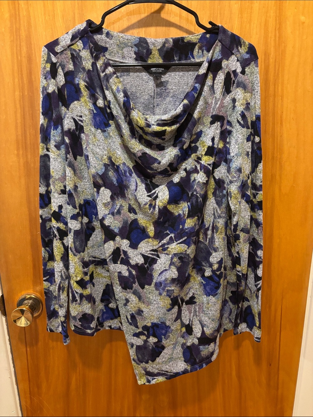 Simply Vera Vera Wang Cowl Neck Sweater in Blue, Purple and Yellow Print